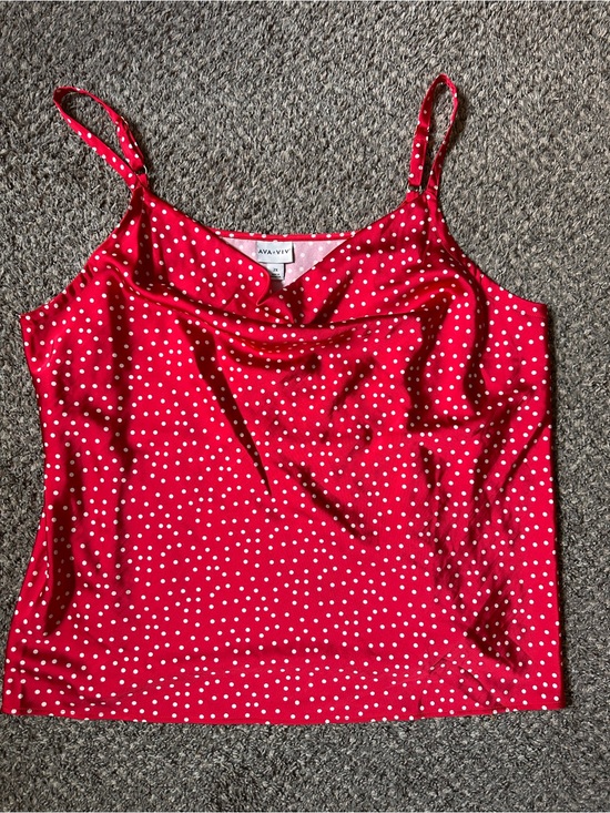 Ava & Viv Tops - Ava & Viv Red with White Polka Dot Cowl Neck Satin Like Tank
